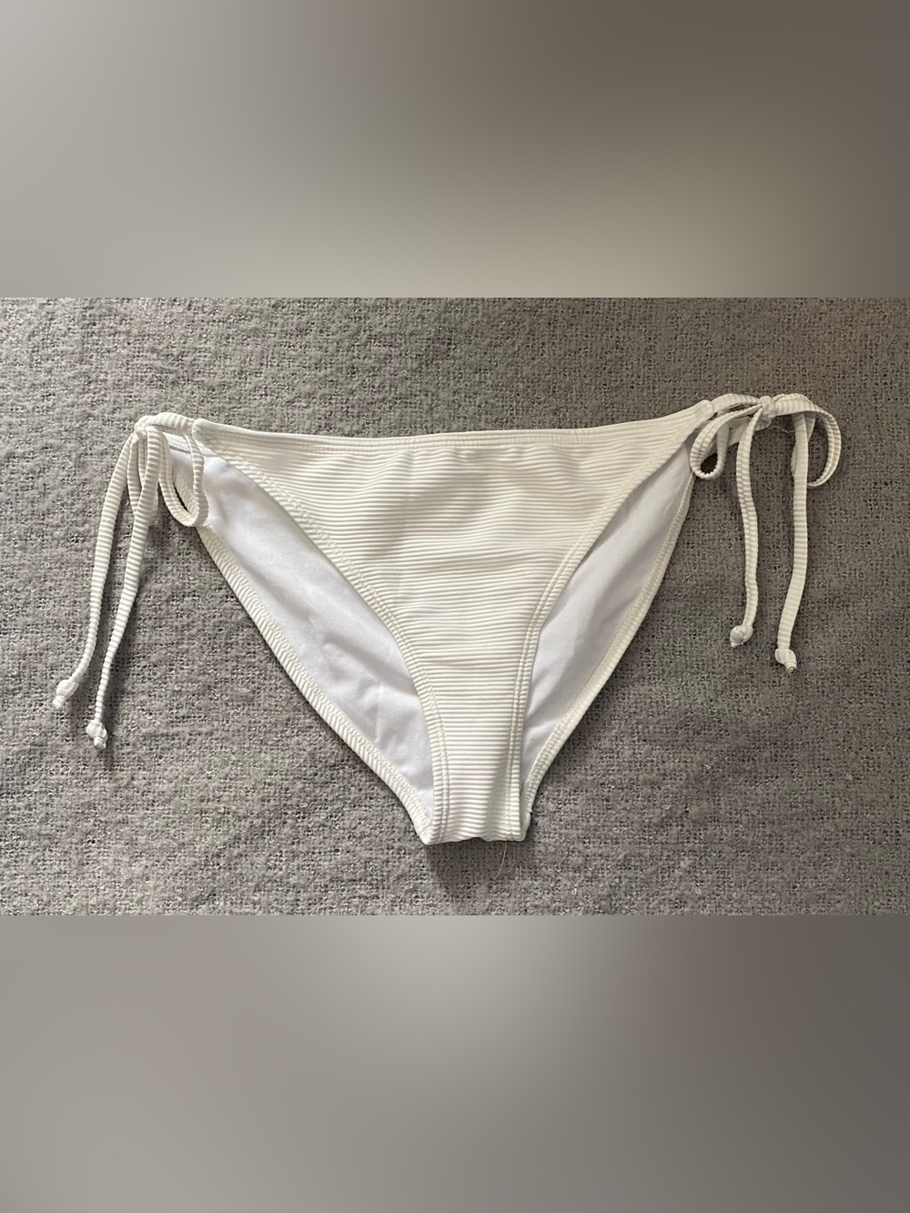 Women’s White Ribbed Tie-Side Bikini Bottom